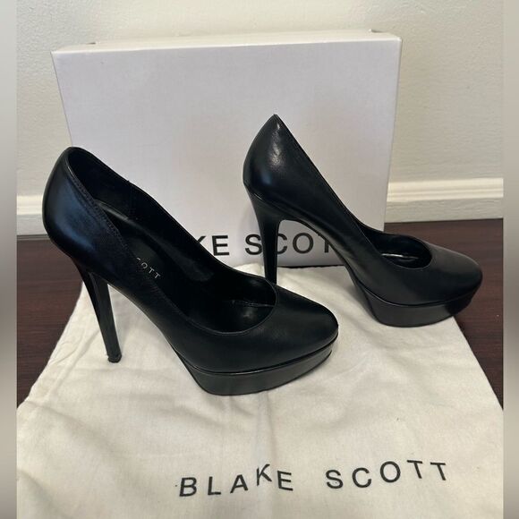 Blake Scott high heel block platform leather heels pump size 7,5 in black - Picture 1 of 9